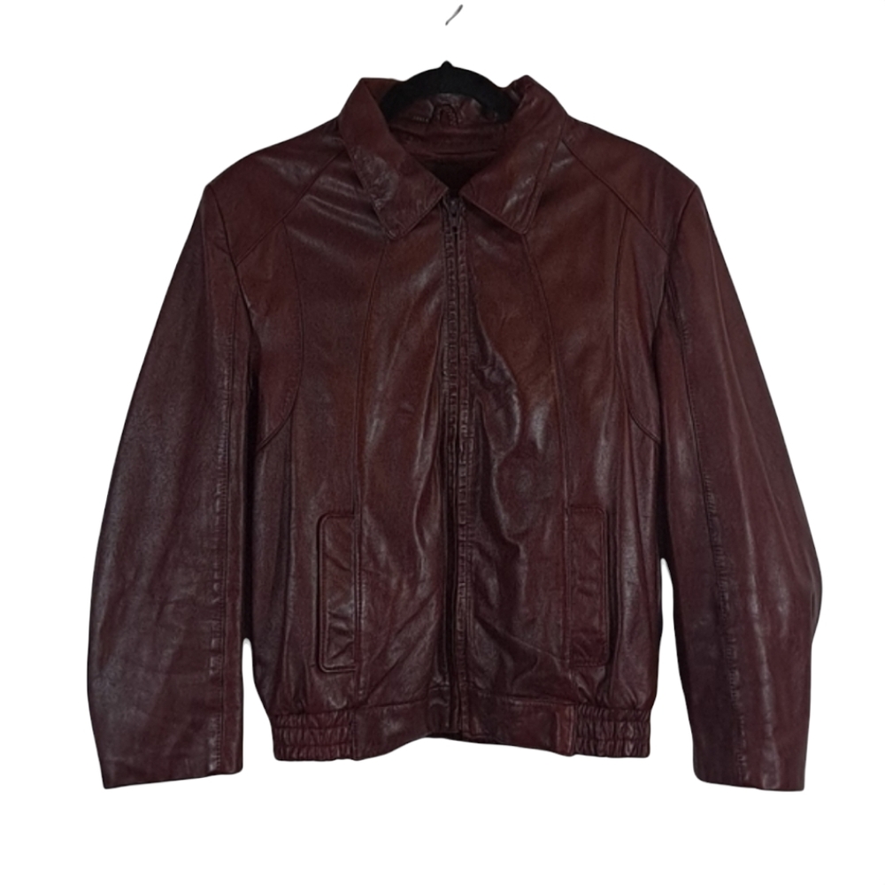 Vintage Wilsons Leather Burgundy Fleece Lined Bomber Jacket Burgundy